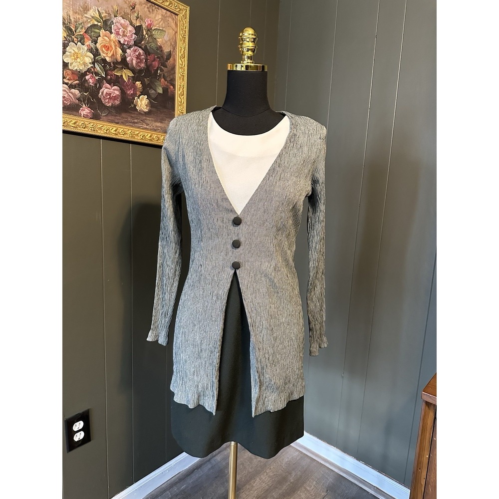 Fashion Bug Vintage 80s Grey‎ Long Sleeve Dress M Medium See Measurements